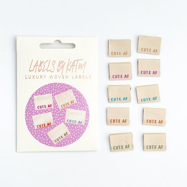 'CUTE AF' woven labels 10 pack