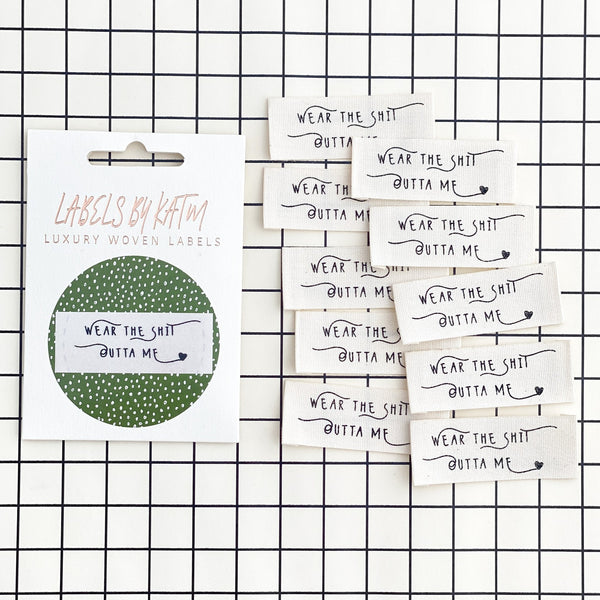 'Wear The Shit Outta Me' cotton labels 10 pack