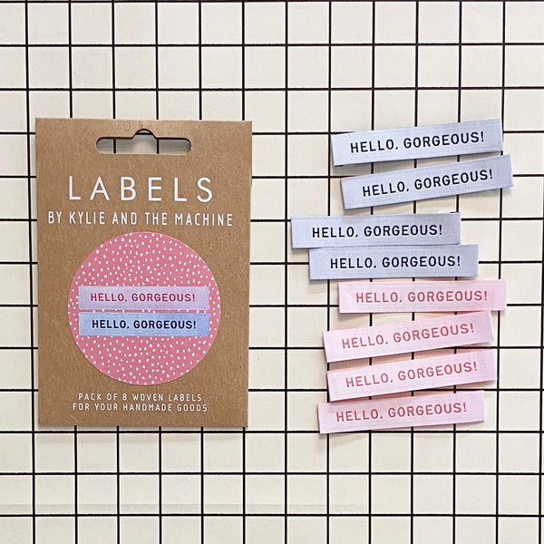 'Hello Gorgeous' woven labels 8 pack