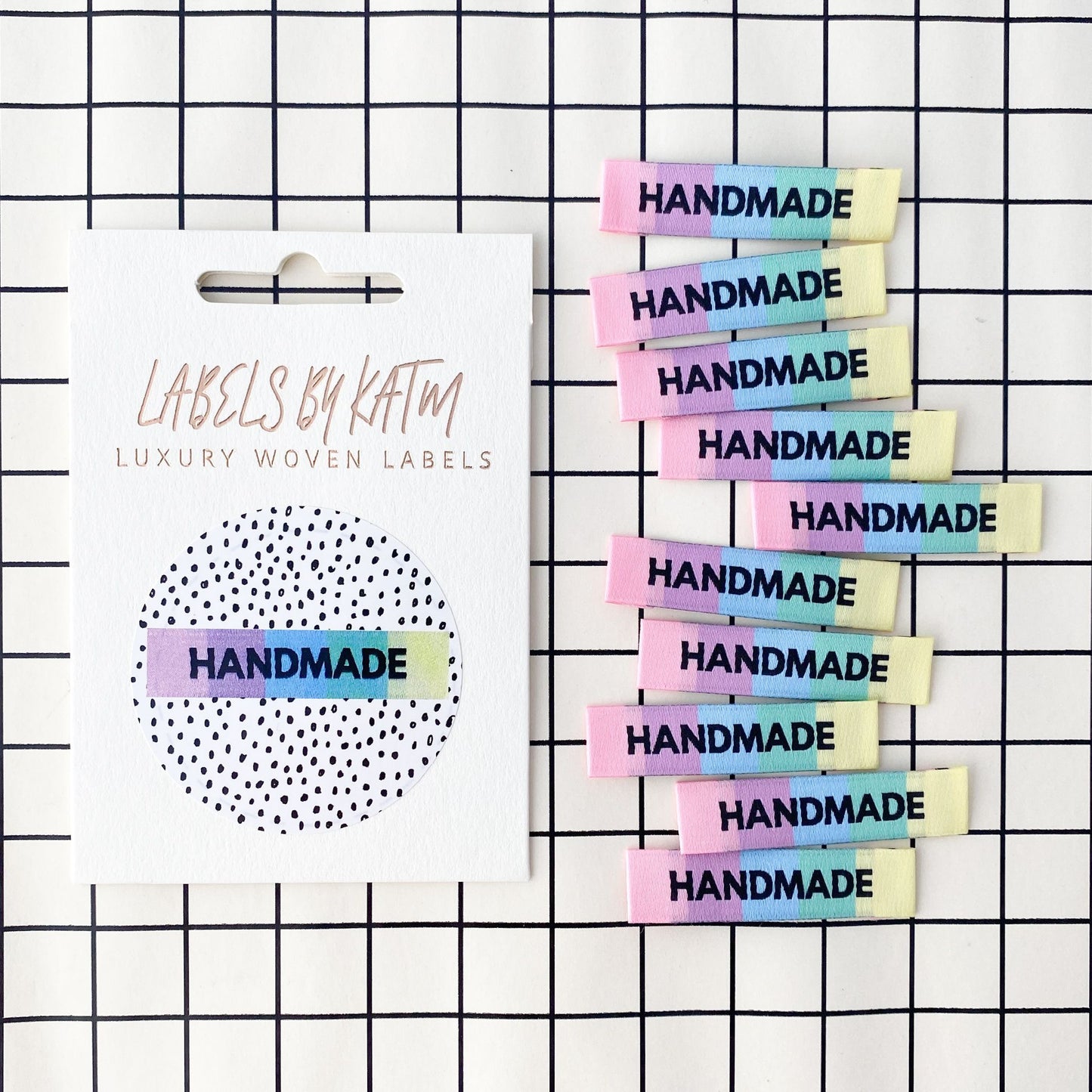 'HANDMADE' rainbow woven labels 10 pack